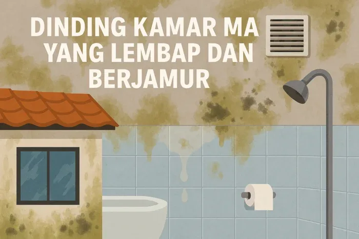 dinding kamar mandi yang lembap dan berjamur