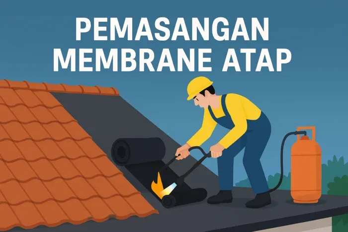 gambar/ilustrasi:proses pemasangan membrane atap